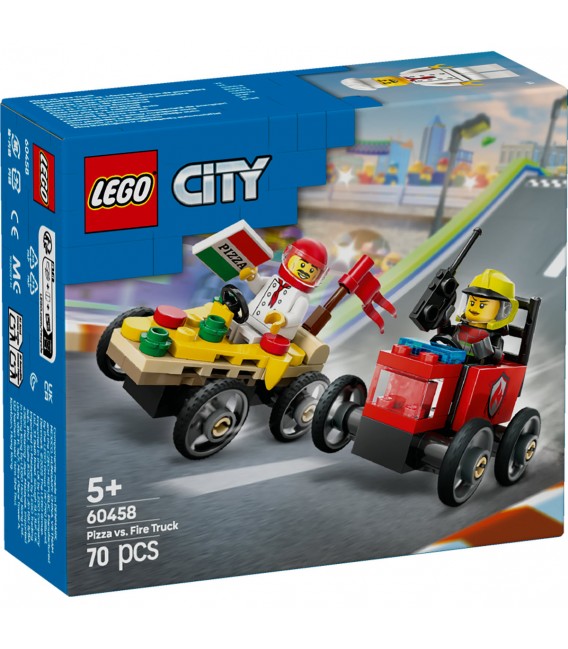 Pachet de curse Furgonetă de pizza vs. camion de pompieri LEGO 60458