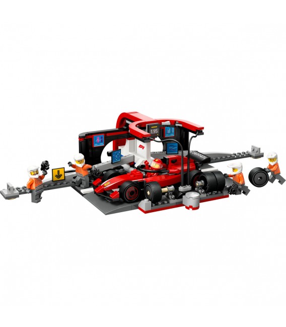Boxă și mecanici F1 cu mașină Ferrari LEGO 60443
