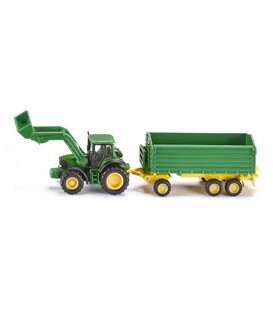 Tractor John Deere cu remorcă și încărcător frontal
